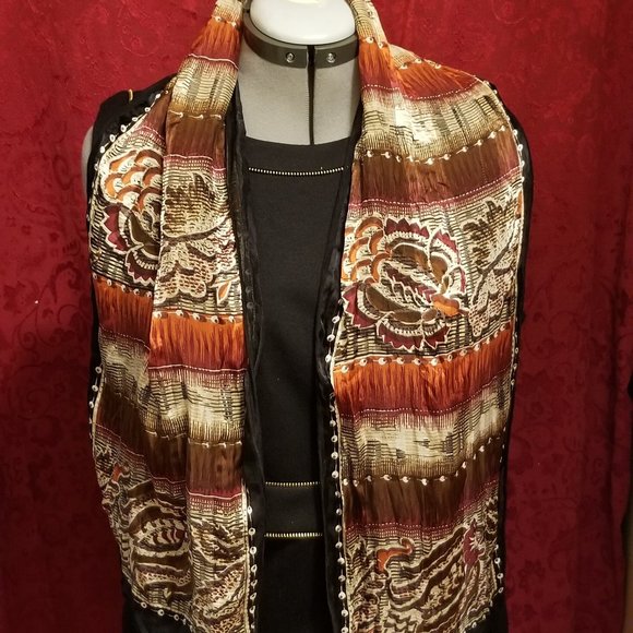 Vintage 90s Bill Blass Silk Scarf, Earth Tones - Picture 1 of 5